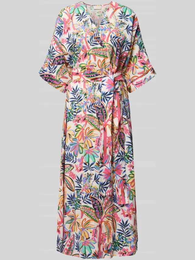 Milano Italy midi-jurk van viscosemix met florale all-over print oranje, foto 2