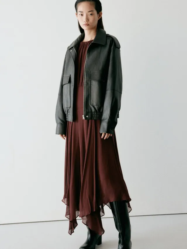 Mango asymmetrische A-lijn midi jurk - donkerrood