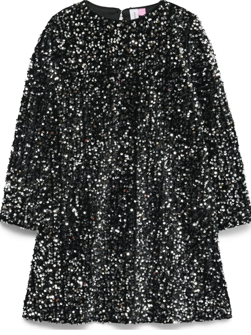 Vero Moda Girl A-lijn jurk met pailletten zwart/zilver, foto 2