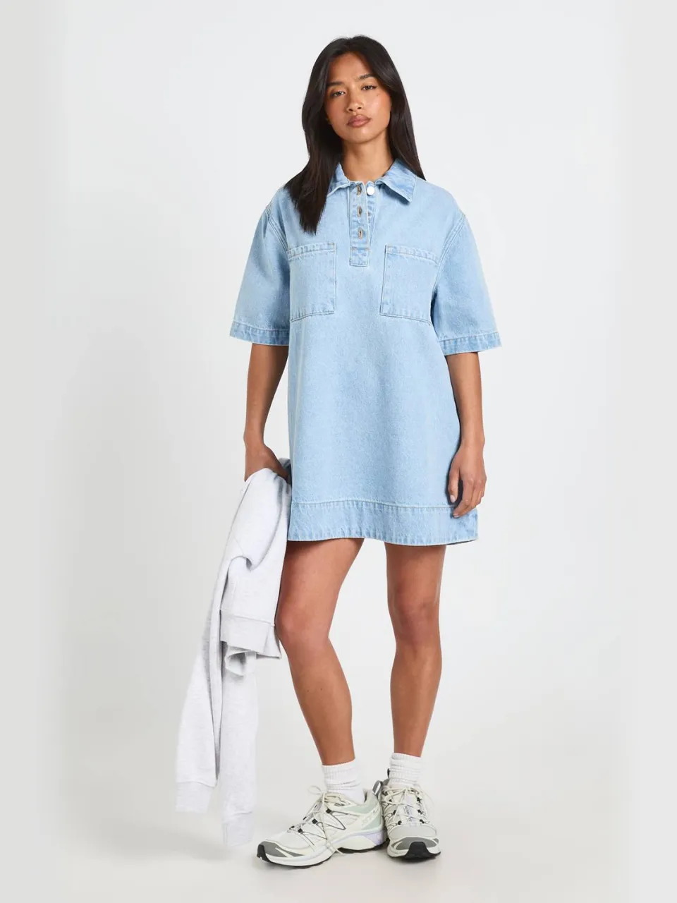 boohoo Dames Petite Denim Jurk Met Korte Mouwen, foto 3