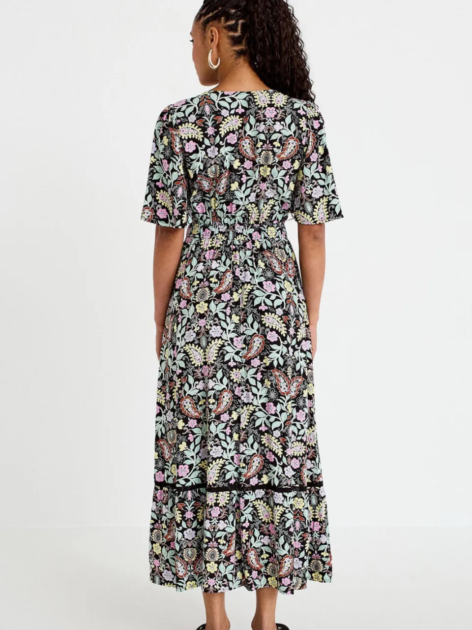 Cache Cache gebloemde bohemian maxi jurk met contrast bies - zwart, foto 4