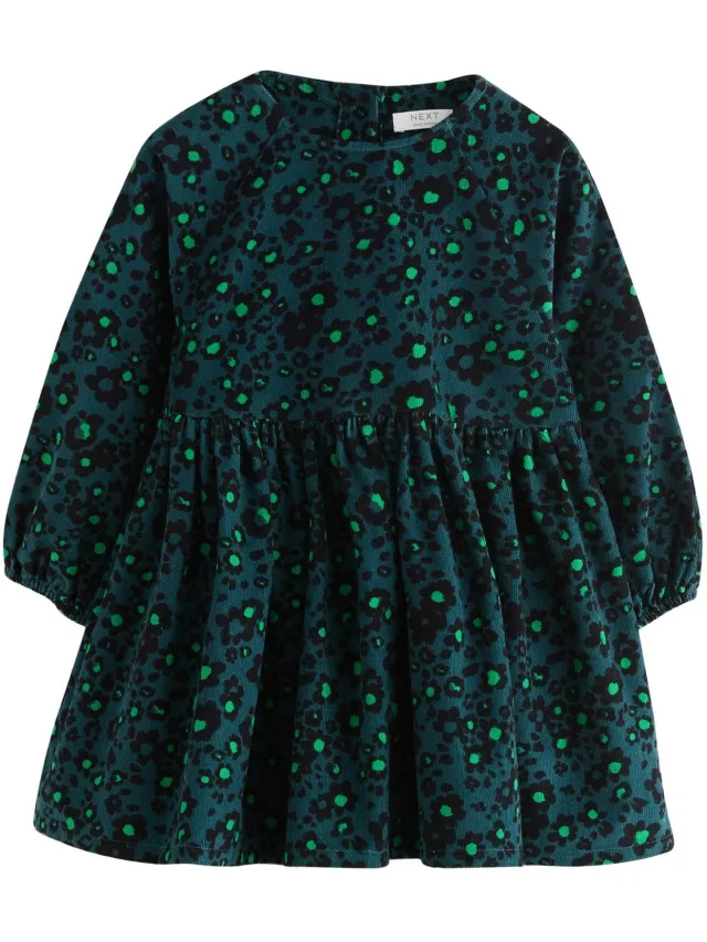 Next Meisjes - Corduroy jurk met lange mouwen - Groen Green Animal Print