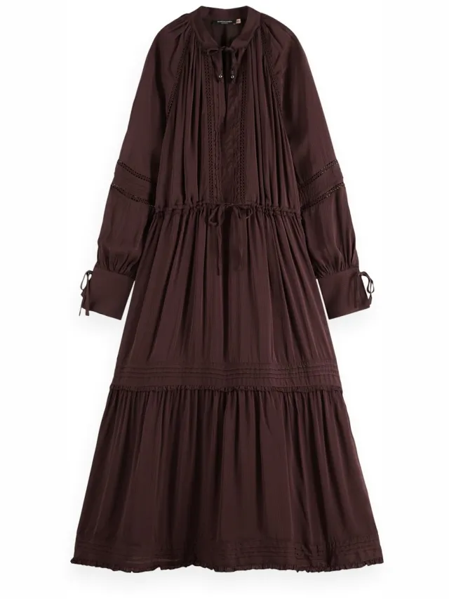 Scotch & Soda Lace Details Lange Jurk Met Lange Mouwen Paars 36 Vrouw Chocolate Plum