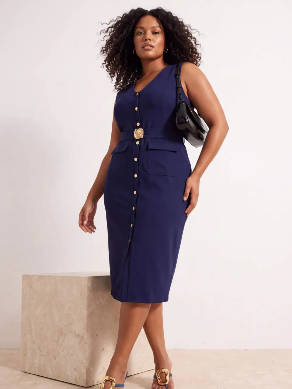 Trendyol Curve Dames Donkerblauw Effen Maxi Mouwloos Avond / Dagelijks Bodycon Grote maten Jurk Marineblauw/Blauw