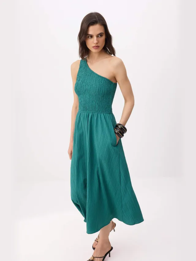 Trendyol TRENDYOLMİLLA Dames Blauw Effen Midi Mouwloos Casual Skater Jurken Groen