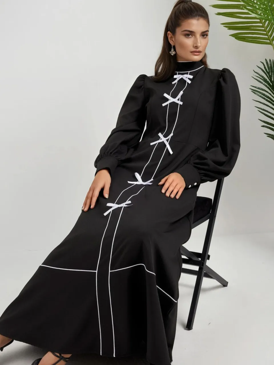Hiccup Kleurgebloct Maxi-jurk met Halve Turtleneck zwart, foto 2
