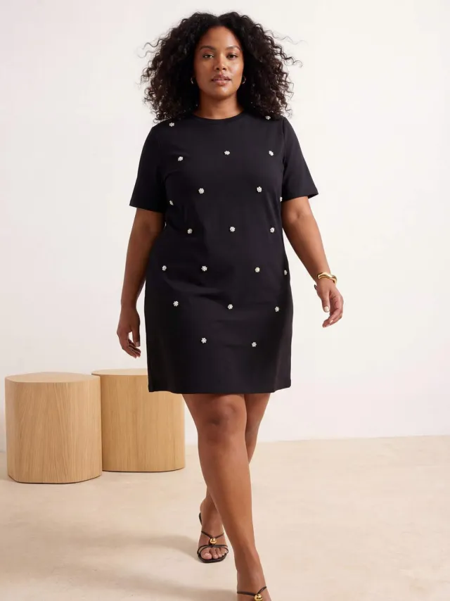 Trendyol Curve Dames Zwart Effen Kort / Mini Kort Recht Grote maten Jurk