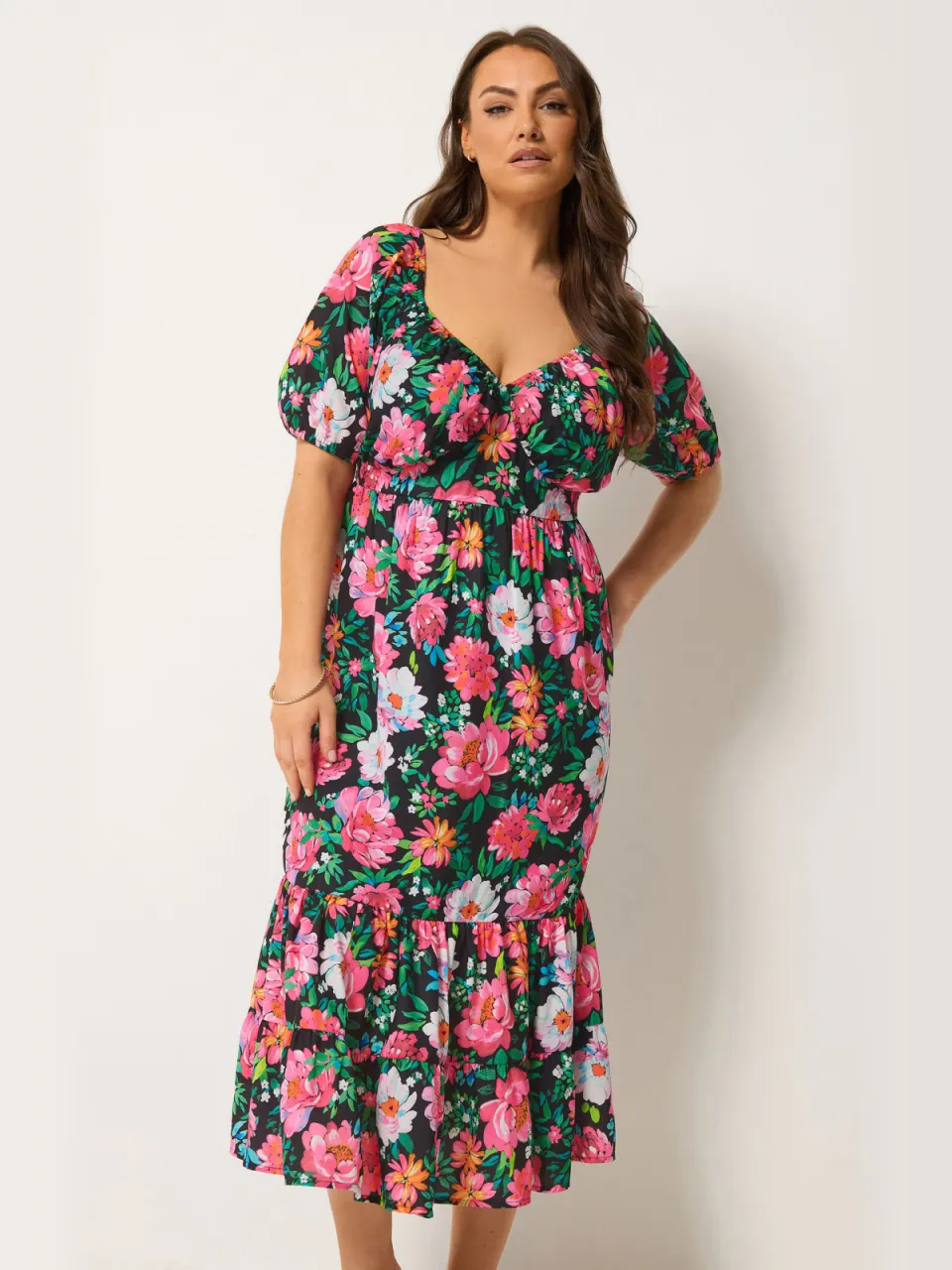Yours Zwarte Midijurk Met Bloemenprint, foto 2