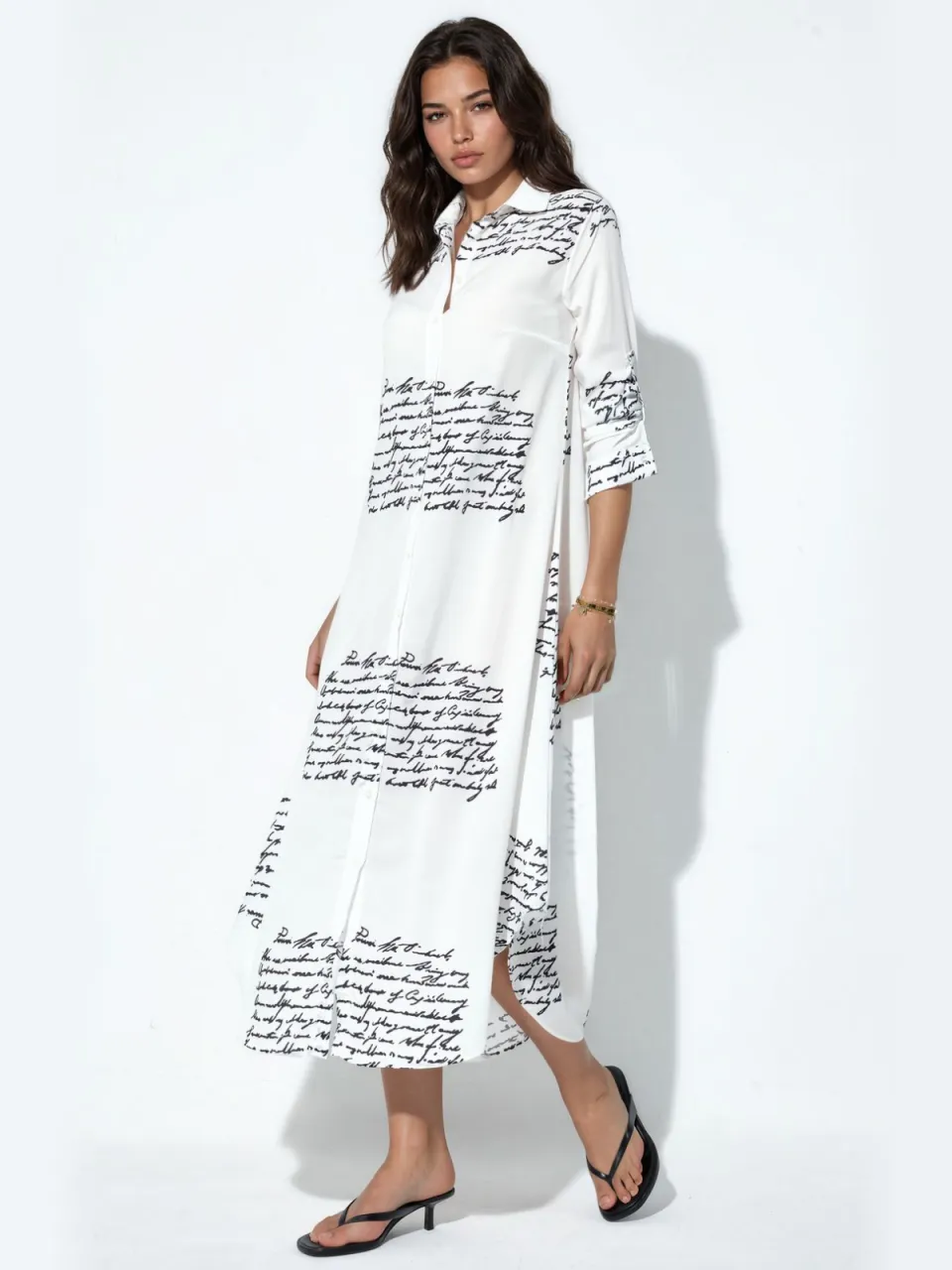 MSN Collection Tekstprint Maxi Shirtjurk wit, foto 2