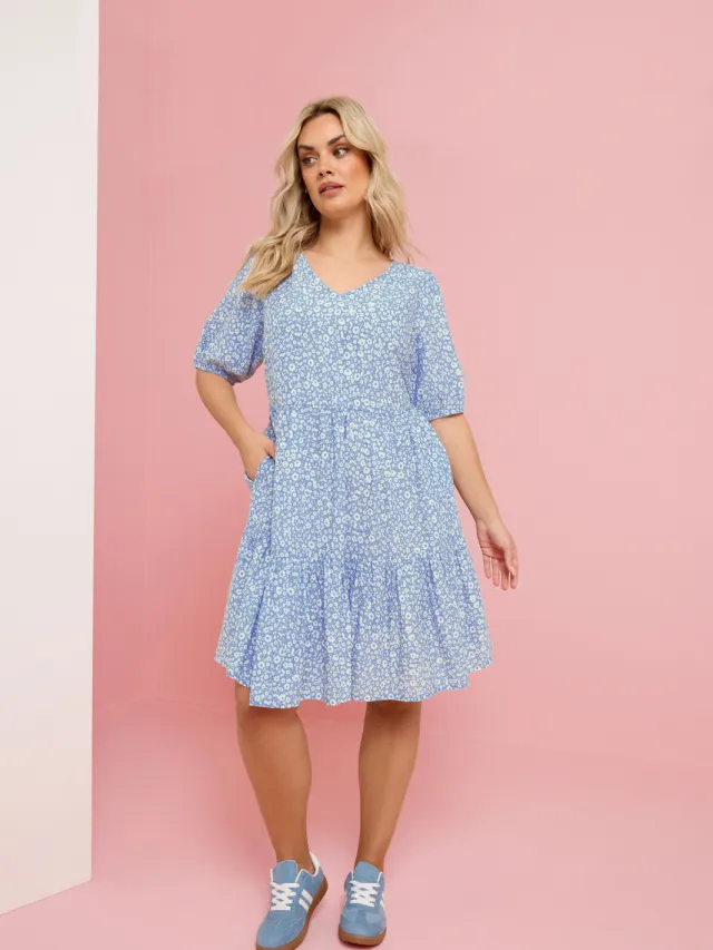 Yours Blauwe Minismockjurk Met Ruches Blue