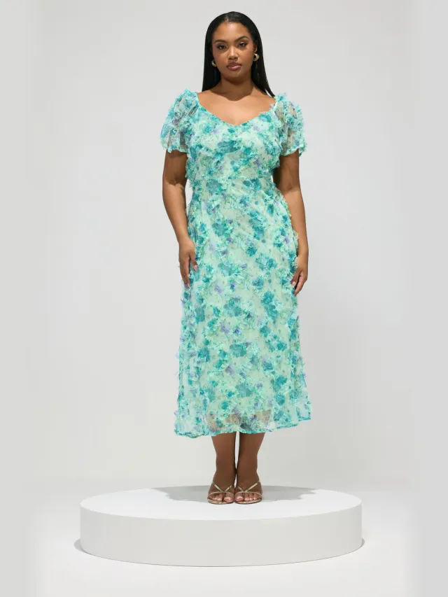 Yours London Mintgroene Maxijurk Met Bloemenprint En Ruches Green