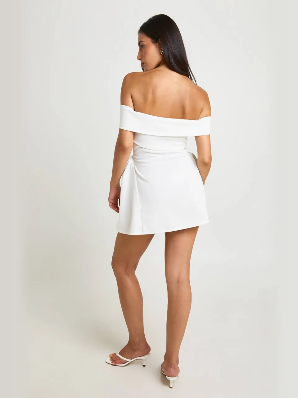boohoo Dames Bardot Mini-jurk Met Volle Rok In Jersey Crepe ivoor, foto 2