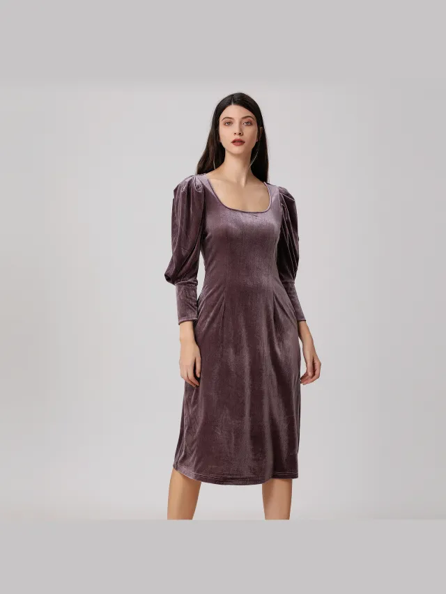 Smart & Joy Fluwelen jurk met pofmouwen Bordeauxrood