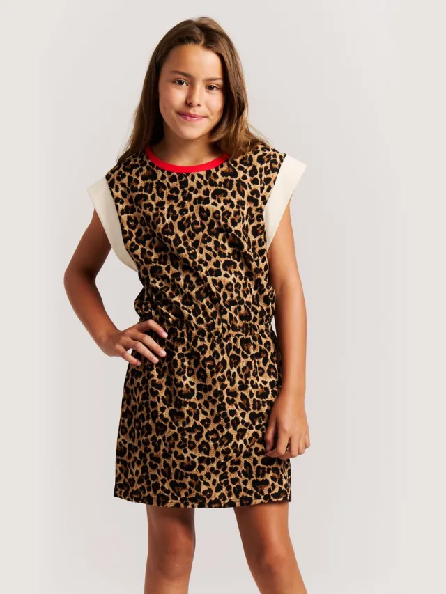 Protest PRTSilly JR - Mini-jurk Meisjes - Korte mouwen - Knielengte - Loose fit - Bruin Fudgecamel