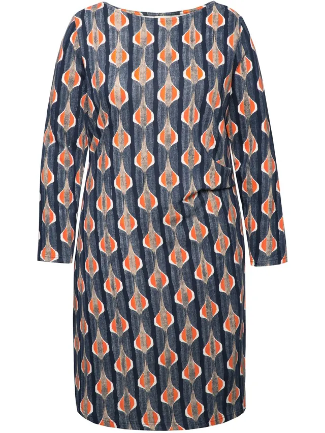 Ulla Popken Dames - sweatjurk bootnek lange mouwen biologisch katoen - Zwart - Maat 50+