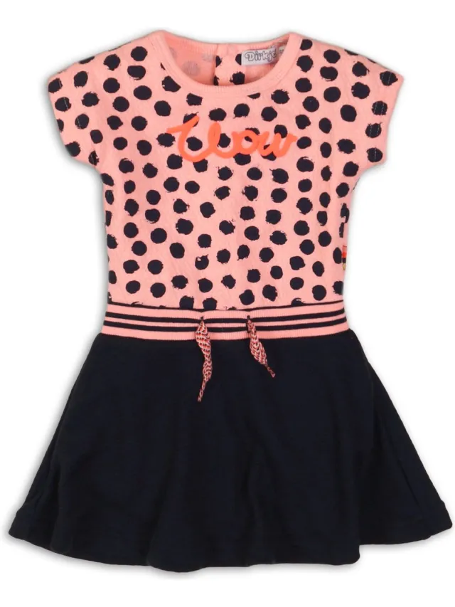Dirkje Meisjes Jurk - Light neon coral aop + navy