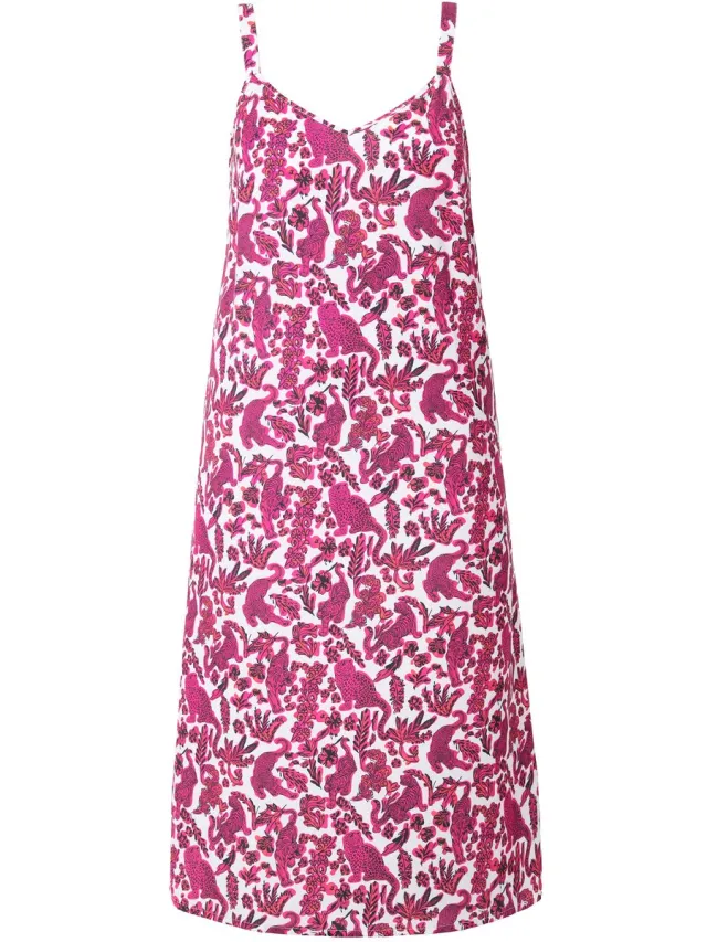 Studio Untold Dames - Maxi-jurk A-lijn satijn all-over luipaardprint - Hibiscusrood - Maat 42+