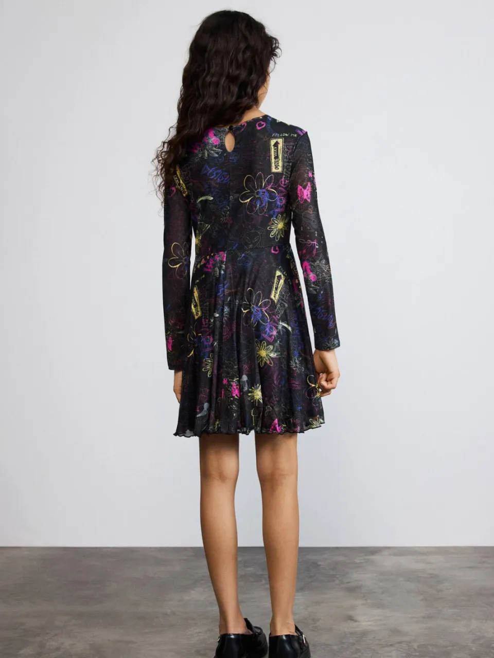 Desigual korte A-lijn jurk met print - zwart, foto 3