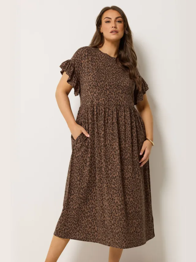 Yours Bruine Midaxijurk Met Luipaardprint Brown