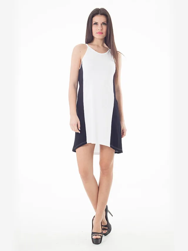 Conquista Tweekleurige Mullet Cut Dress Zwart