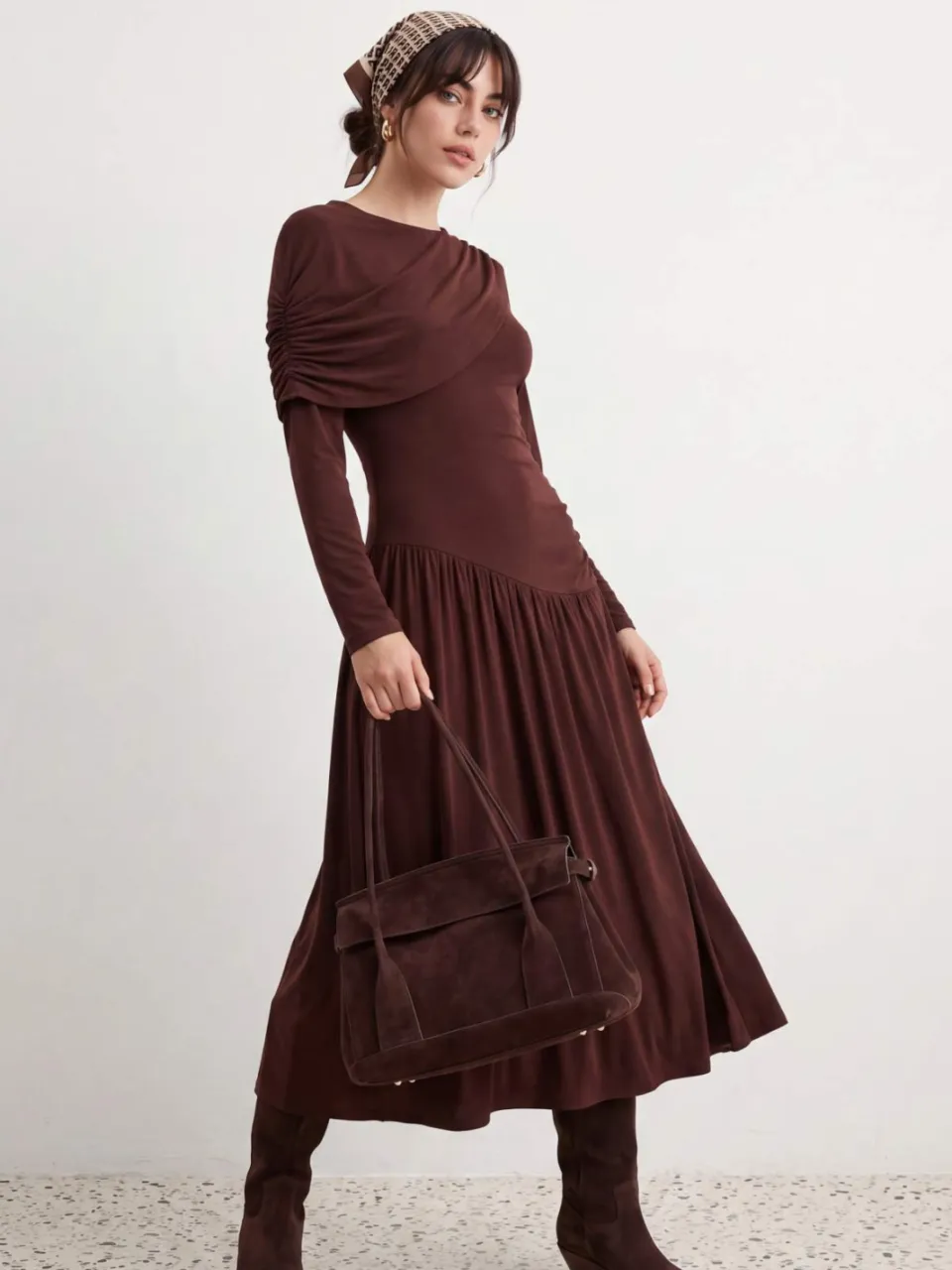 Trendyol TRENDYOLMİLLA Dames Bruin Effen Maxi Lang A-lijn Modest Jurken