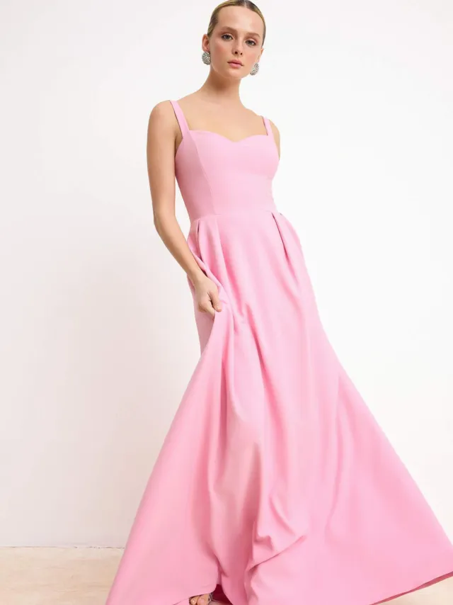 Trendyol TRENDYOLMİLLA Dames Roze Effen Maxi Mouwloos Diploma-uitreiking / Gala Skater Avond & Gala Jurk