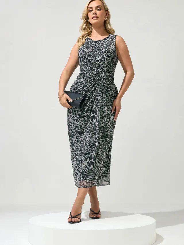 Yours London Grijze Dierenprintjurk Grey