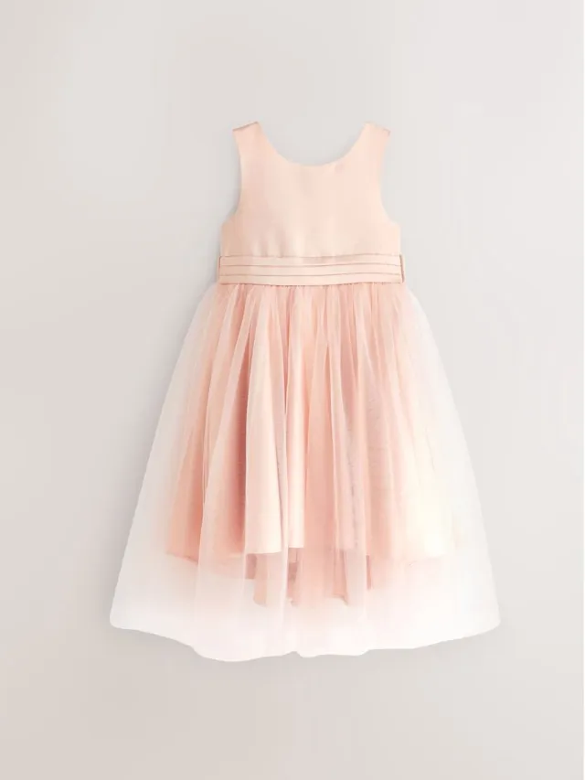 Next Meisjes - Bloemenmeisjesjurk met strik - Roze Pink