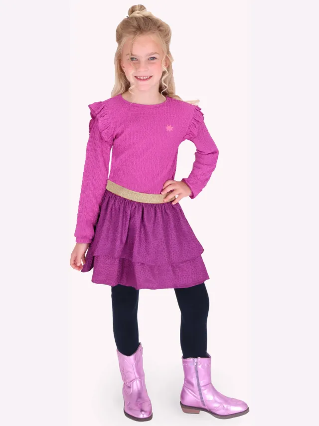 B.Nosy midi jurk met ruches en panterprint paars Paars/roze
