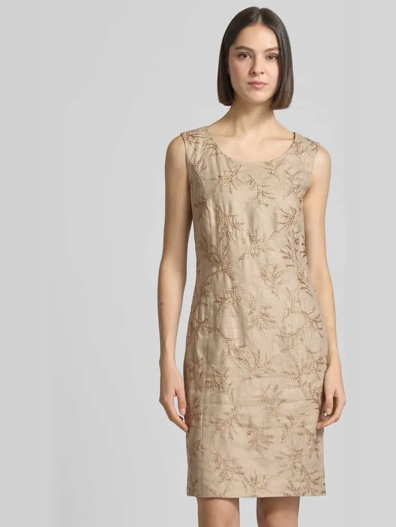 White Label Knie-lange kokerjurk met stitchings Cognac