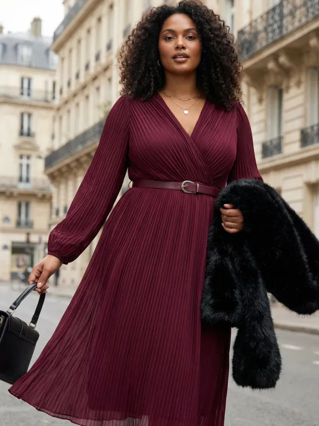 Trendyol Curve Dames Bordeaux Bloemen Maxi Lang Avond / Dagelijks Double-breasted Grote maten Jurk Bordeauxrood