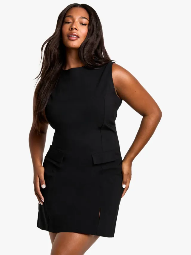 boohoo Dames plus bengaline mini shift jurk Zwart