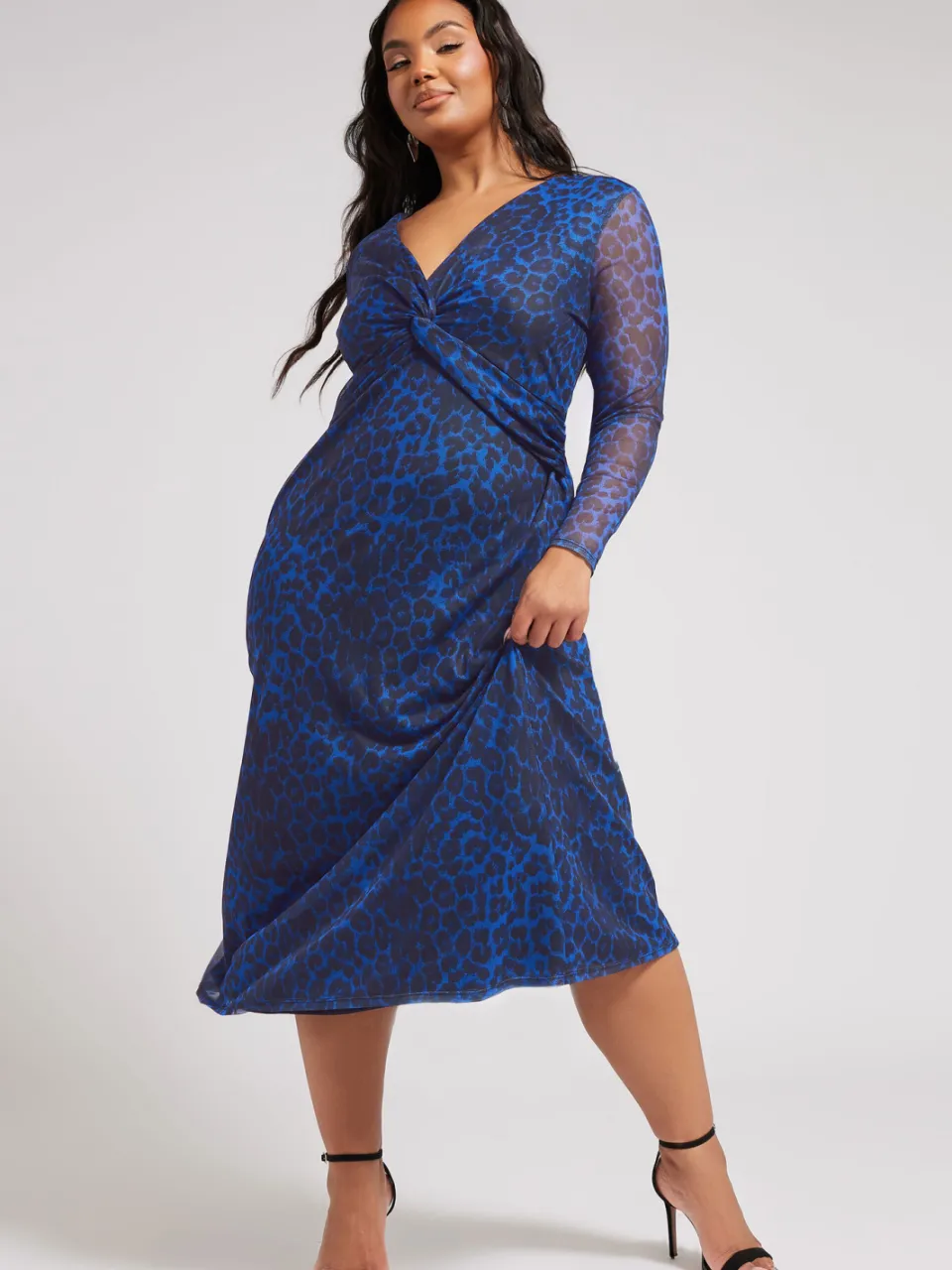 Yours London Midaxijurk Van Mesh Met Dierenprint In Blauw/Zwart, foto 5