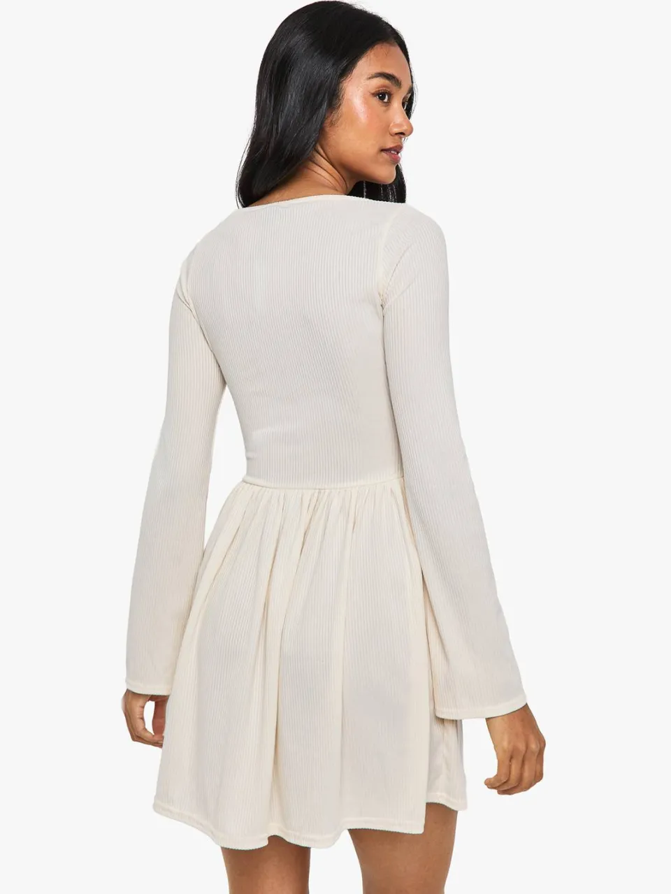 boohoo Dames Rib Drop Hem Button Down Mini Jurk crème, foto 2