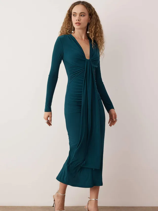Trendyol TRENDYOLMİLLA Dames Groen Effen Maxi Lang Stijlvol/Avond Bodycon Jurken