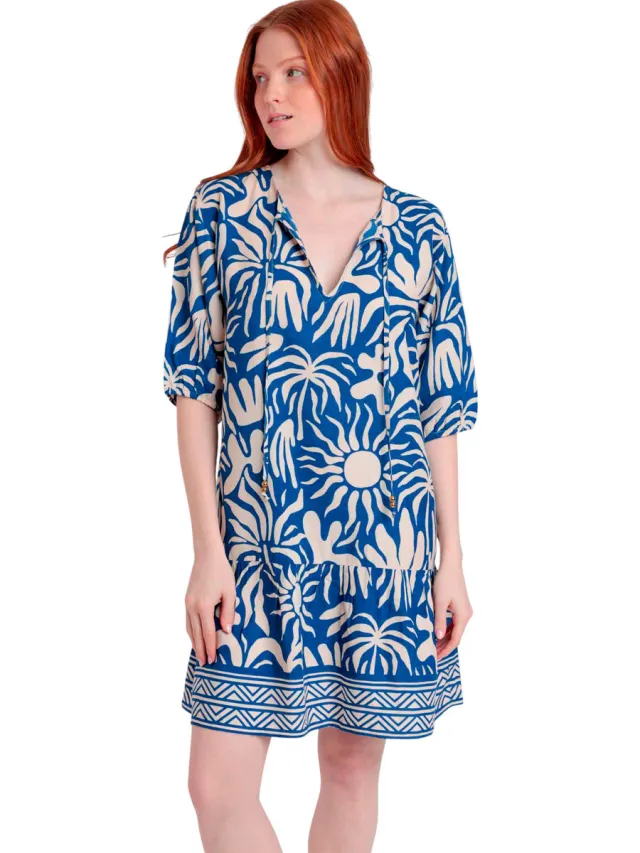 Admas Jurk Admas Zomerjurk met driekwart mouwen Sun Summer Blauw