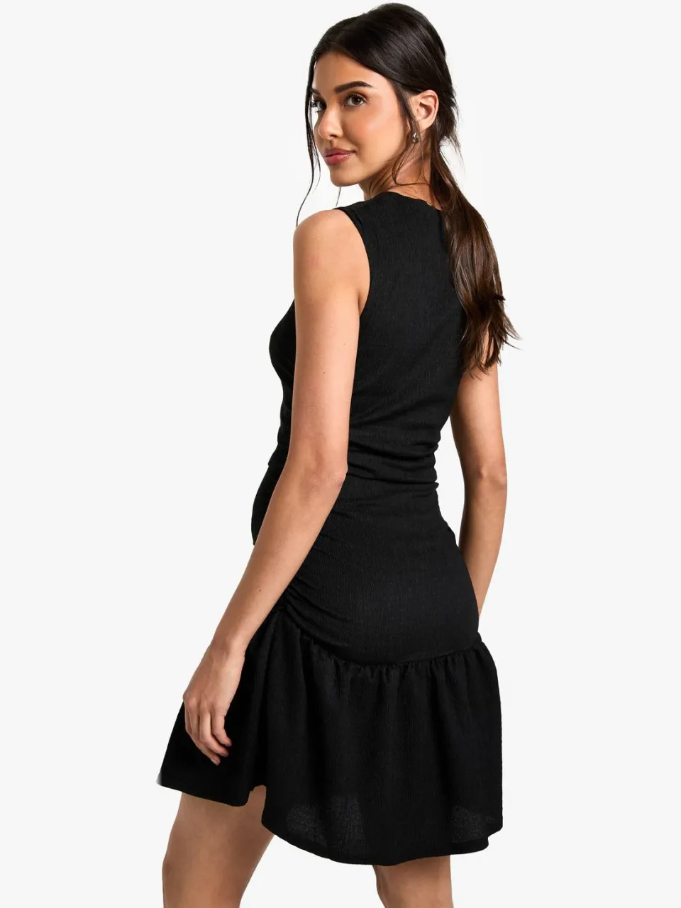 boohoo Dames Textured Slash Neck Drop Waist Mini Dress zwart, foto 2