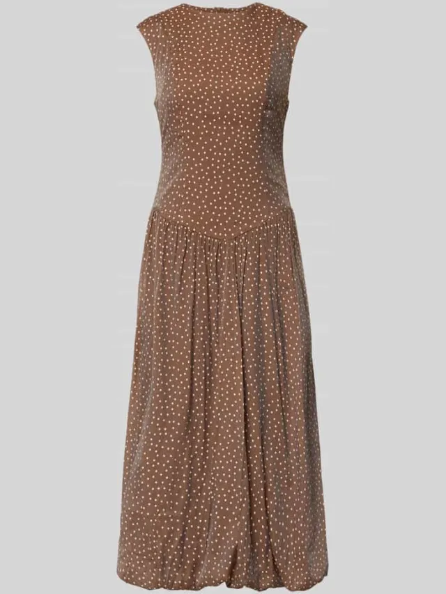 Yas Bubble jurk met ronde hals model 'KRISSI' chocoladebruin, foto 2