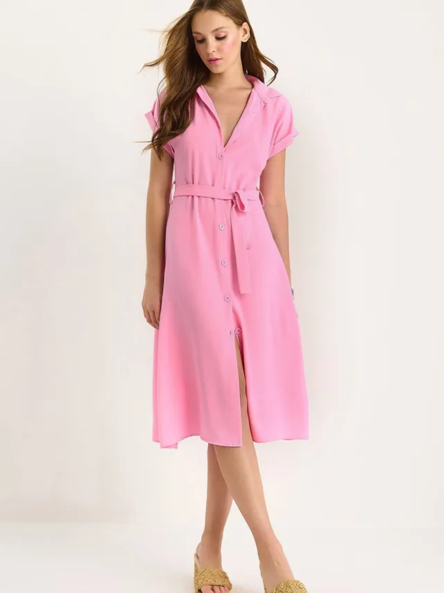 Bianco Lucci V-hals Midi-jurk met knopen en binden detail Roze