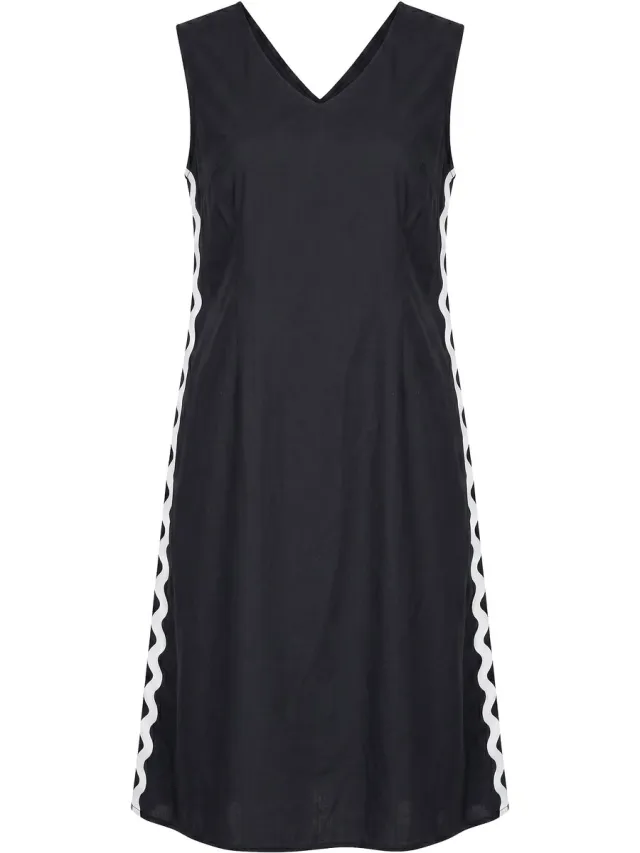 Angel of Style Dames - Maxi-jurk A-lijn golvende band aan de zijkant - Zwart