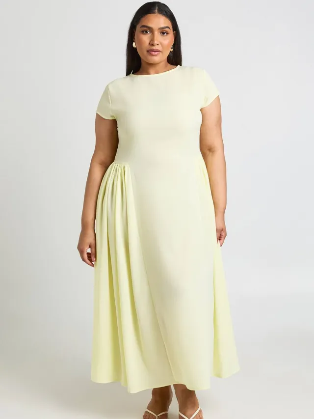 boohoo Dames Plus Getextureerde Volumerok Midaxi Jurk Citroen