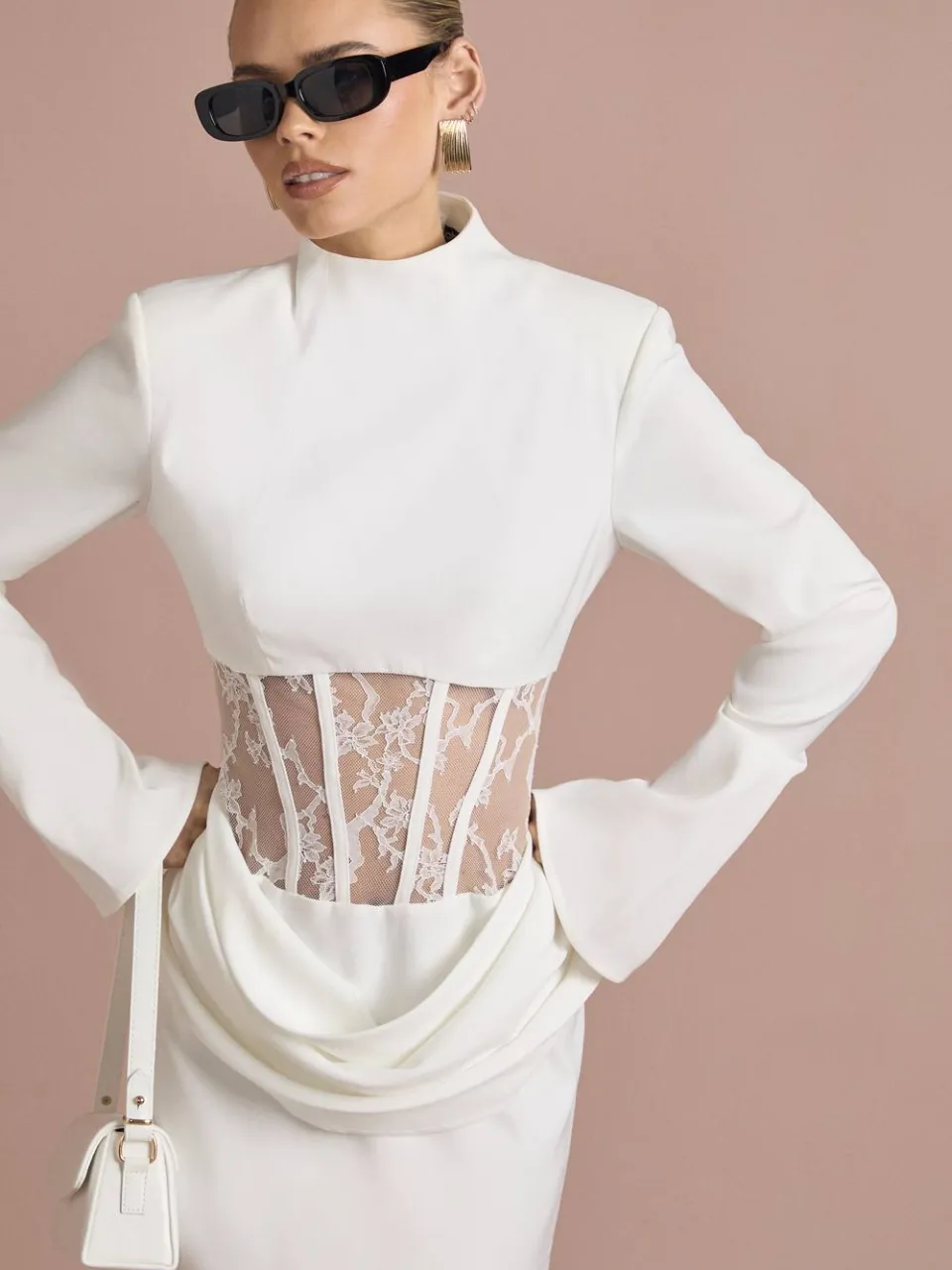 boohoo Dames Kantkorset gestructureerde minijurk ivoor, foto 4