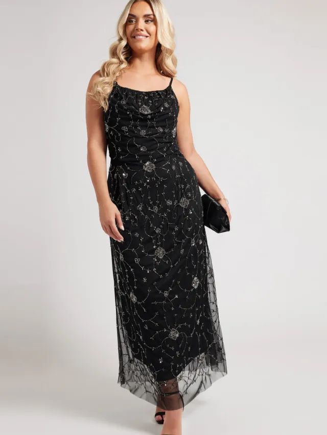 Luxe: Ultimate Embellishment Luxe Zwarte Maxijurk Met Handversiering En Bloemenmotiefsize 52 Black