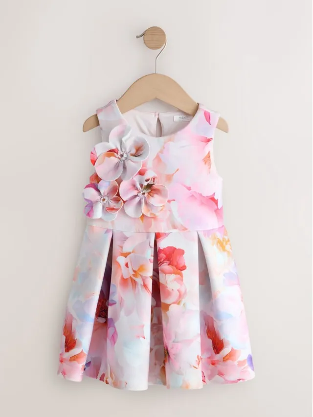 Next Meisjes - Gelegenheidsjurk van scubastof - Roze Pink Floral