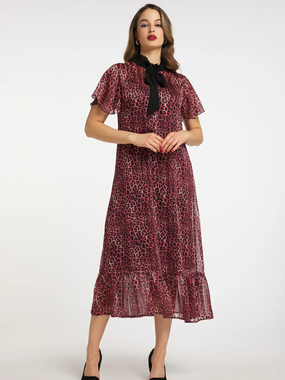 Faina Midi-jurk met luipaardprint naemi Dames rood