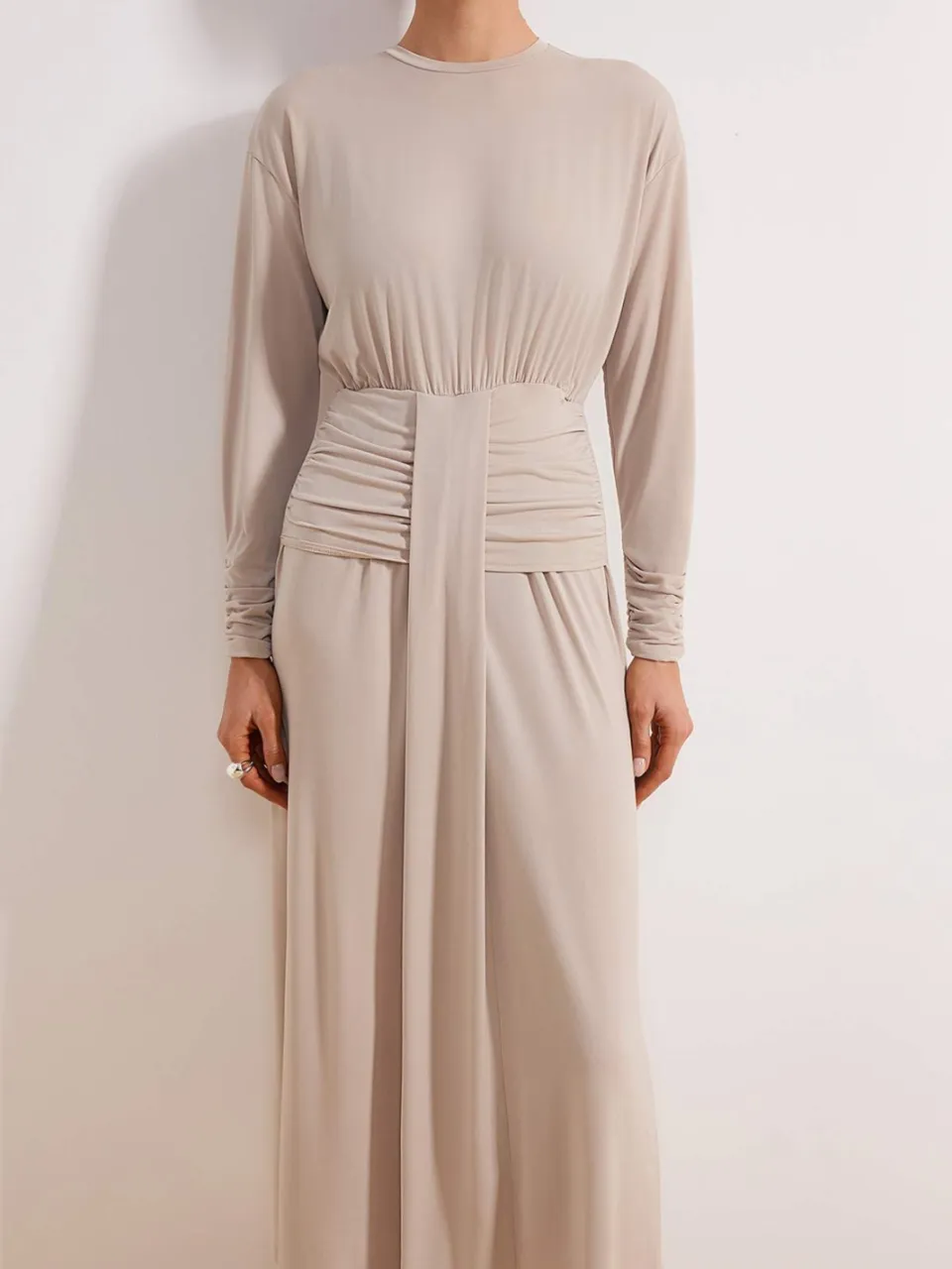 Turkishsouq Dames platte maxi lange chique/nacht bodycon hijab jurk beige, foto 2