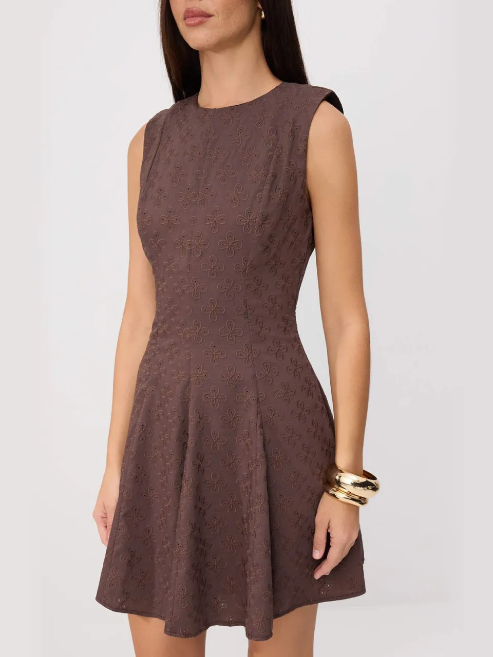Trendyol TRENDYOLMİLLA Dames Bruin Effen Kort / Mini Mouwloos Casual Skater Jurken, foto 2