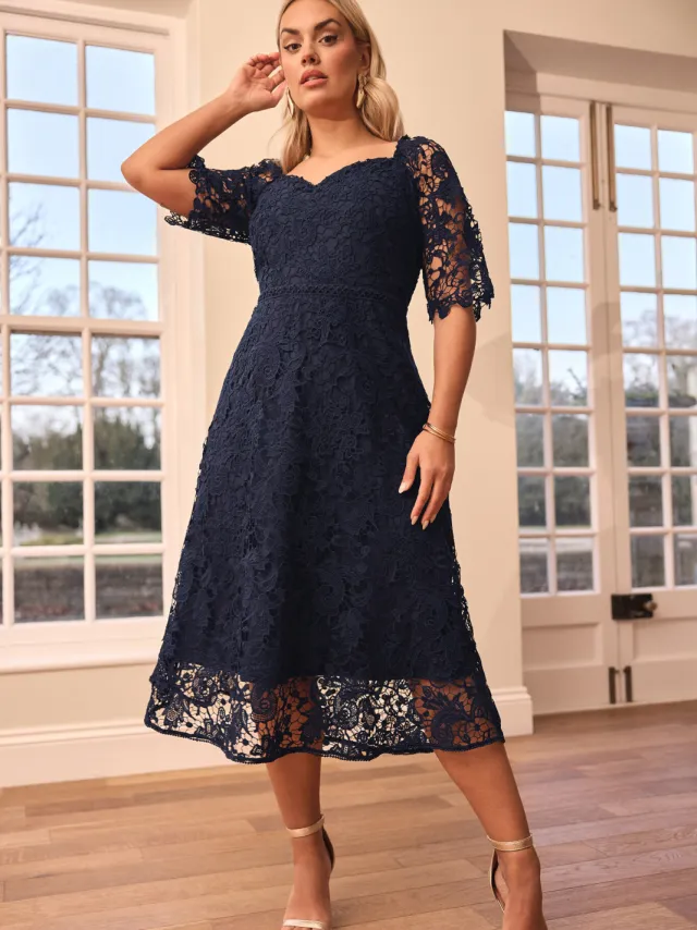 Yours London Gehaakte Premium Jurk Met Kant In Donkerblauw blauw, foto 2