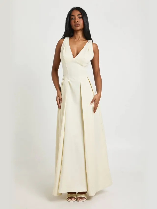 boohoo Dames Gestructureerde Skater Maxi Jurk Crème