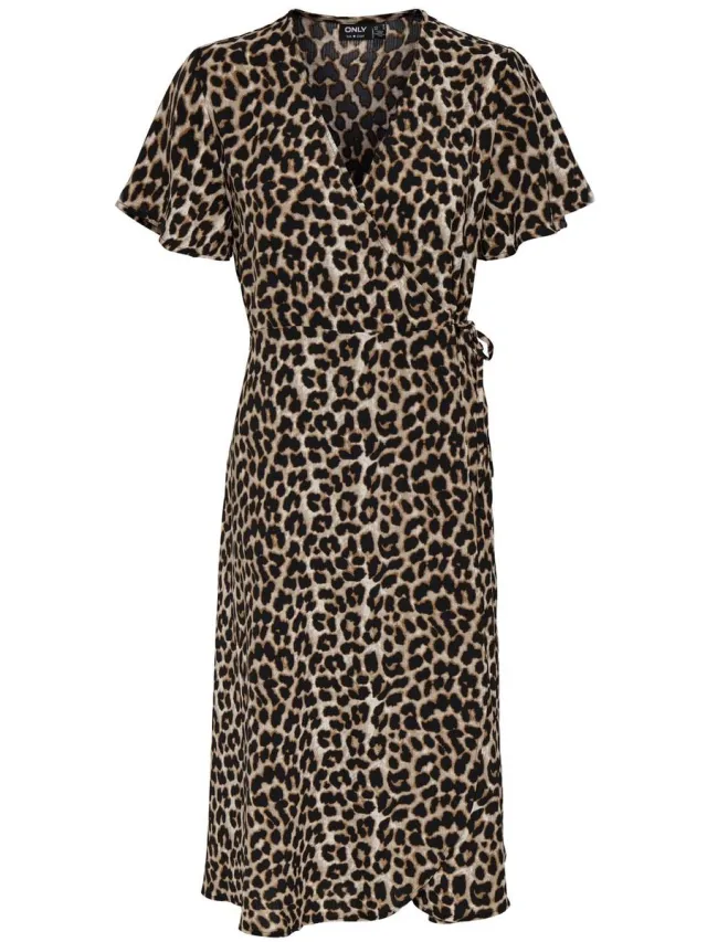 Only ONLCALI LIFE S/S WRAP DRESS WVN NOOS - Dames - Maxi jurken pumice stone;leo
